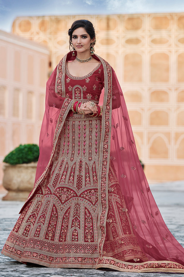 Bridal Velvet Lehenga Choli | A Line Semi-Stitched Wedding Wear Set