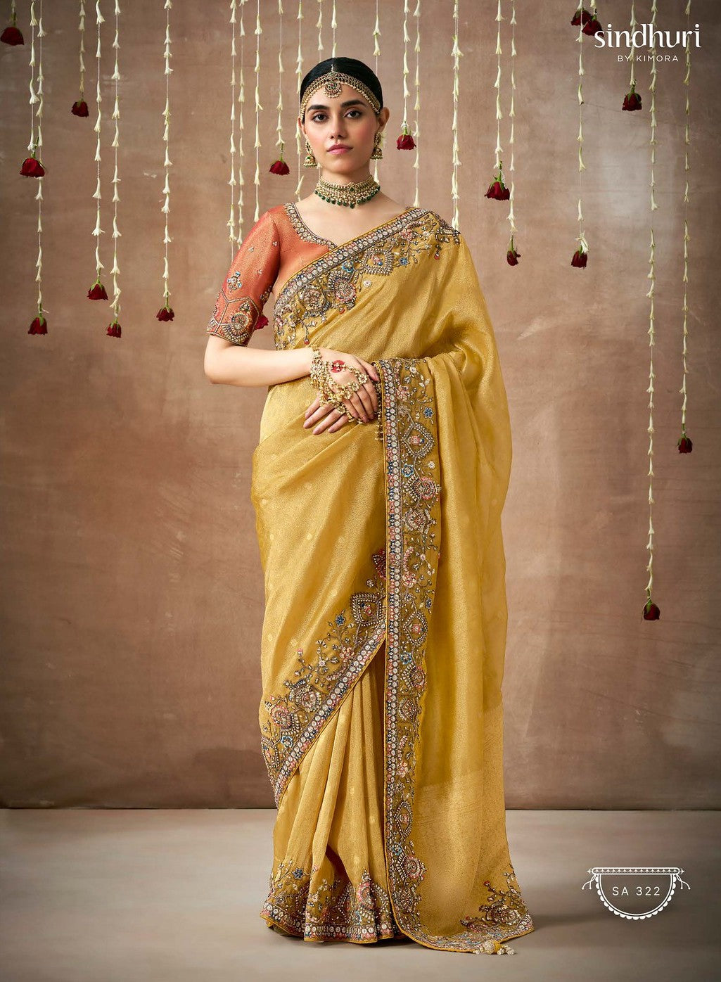 Elegant Mustard Yellow Banarasi Tissue Silk Saree | Gold Zari Embroidery & Floral Motifs