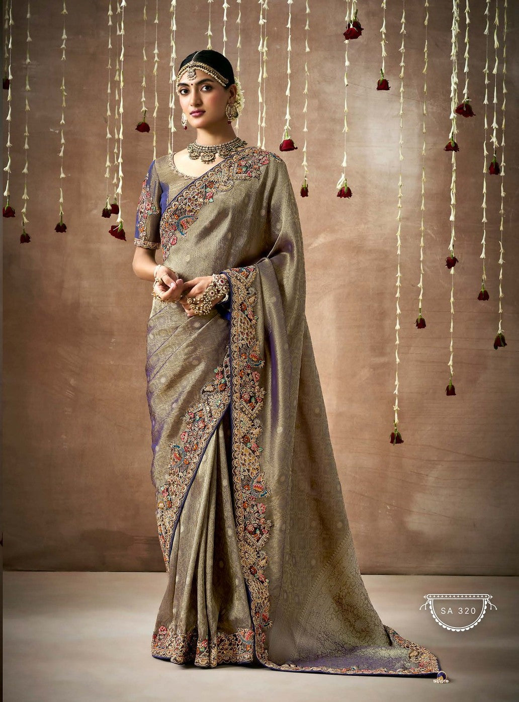 Metallic Blue Banarasi Tissue Silk Saree | Elegant Zari Work for Indian Wedding Sadi