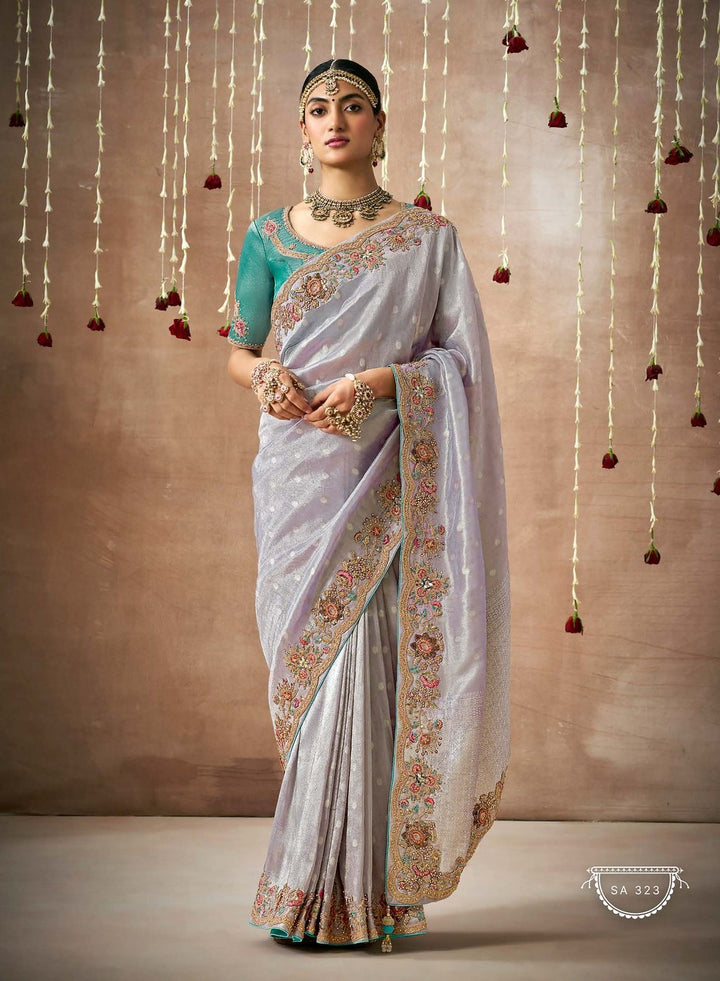 Enchanting Light Purple Banarasi Tissue Silk Saree with Classic Zari Design