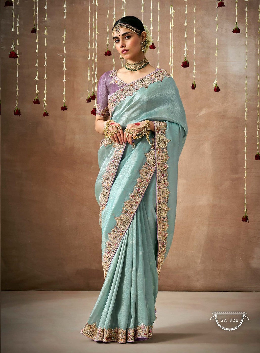 Serene Light Blue Banarasi Tissue Silk Saree | Zari Borders for Formal Indian Sari