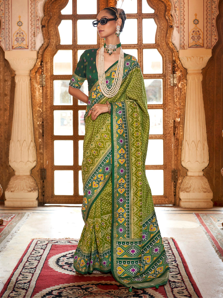 Green silk saree crafted for elegance and style.