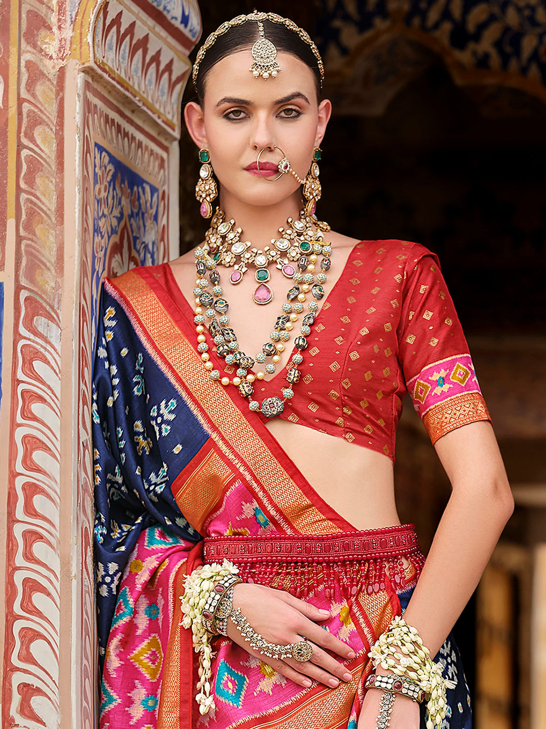 Vibrant color luxurious fabric exclusive attire crafted for elegance and style.