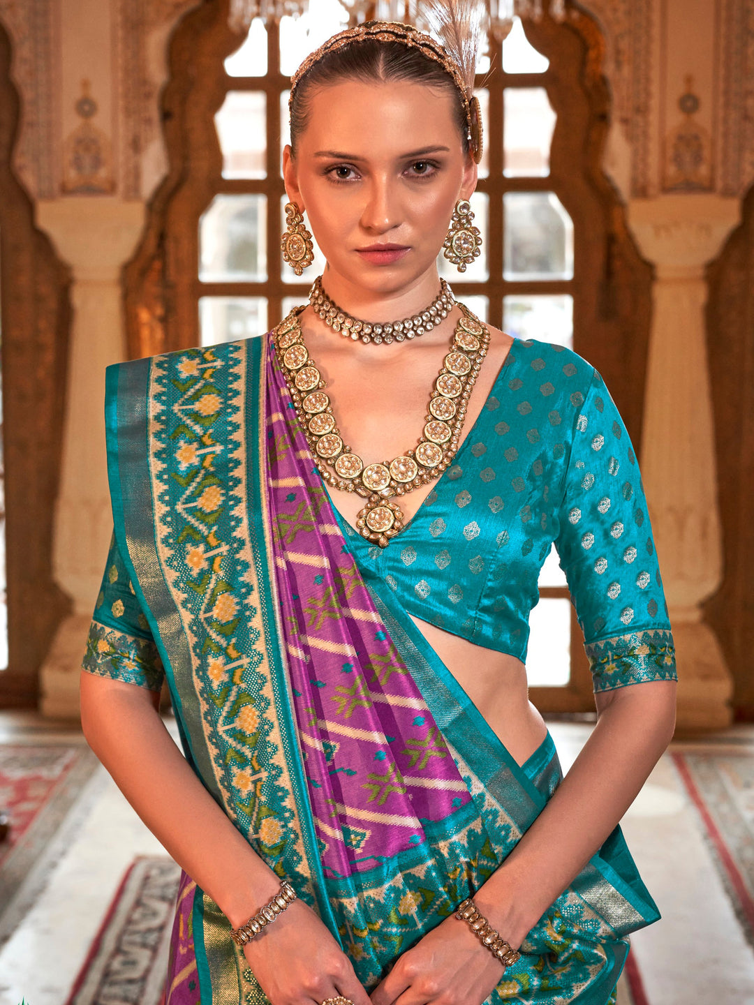 Vibrant color luxurious fabric exclusive attire crafted for elegance and style.