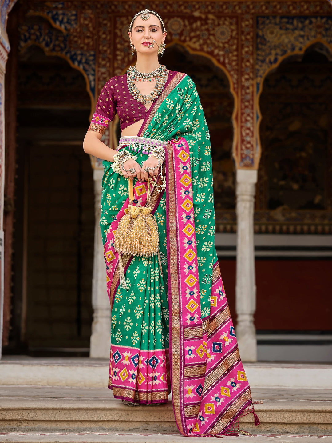 Green silk saree crafted for elegance and style.