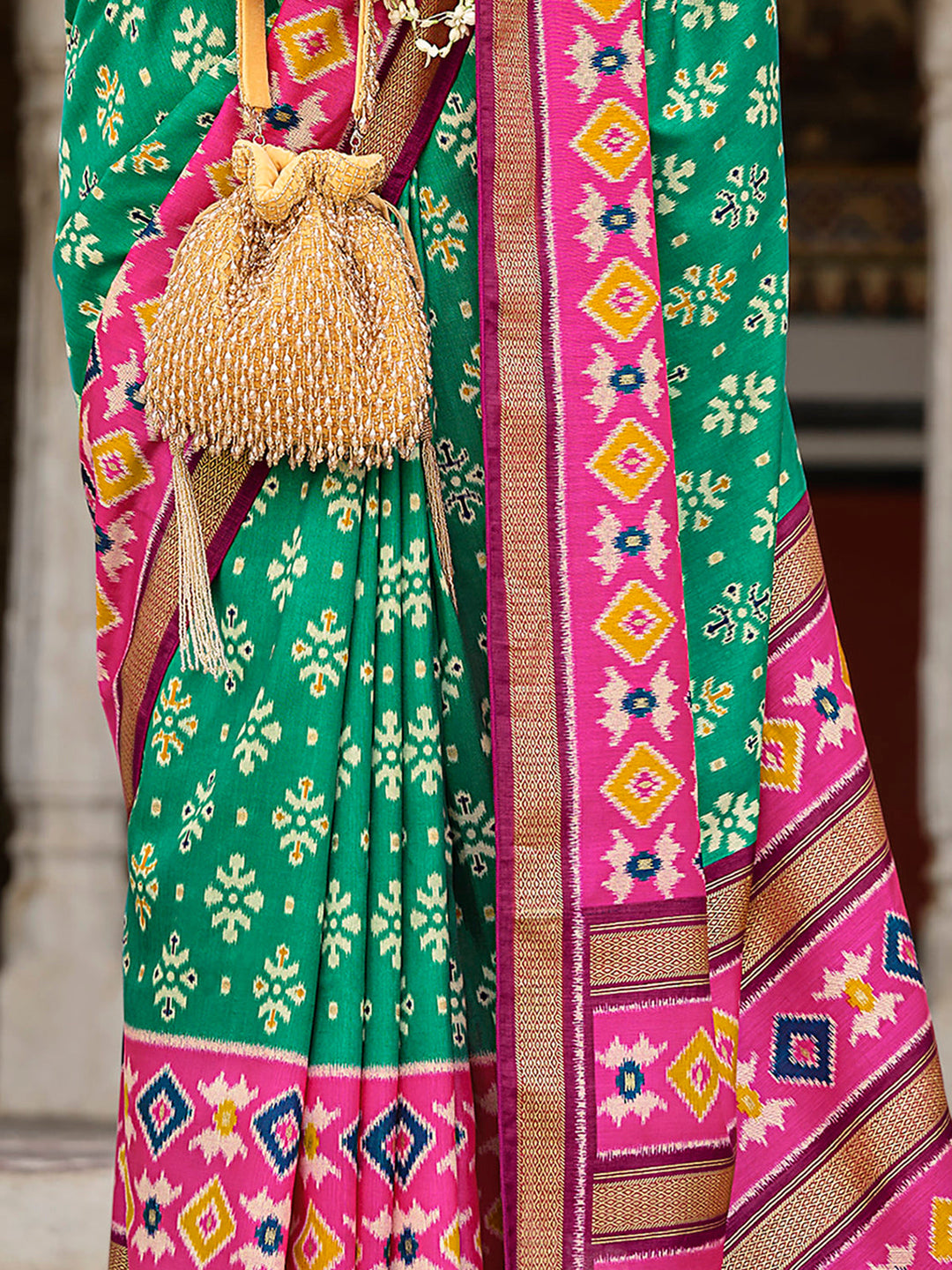 Vibrant color luxurious fabric exclusive attire crafted for elegance and style.