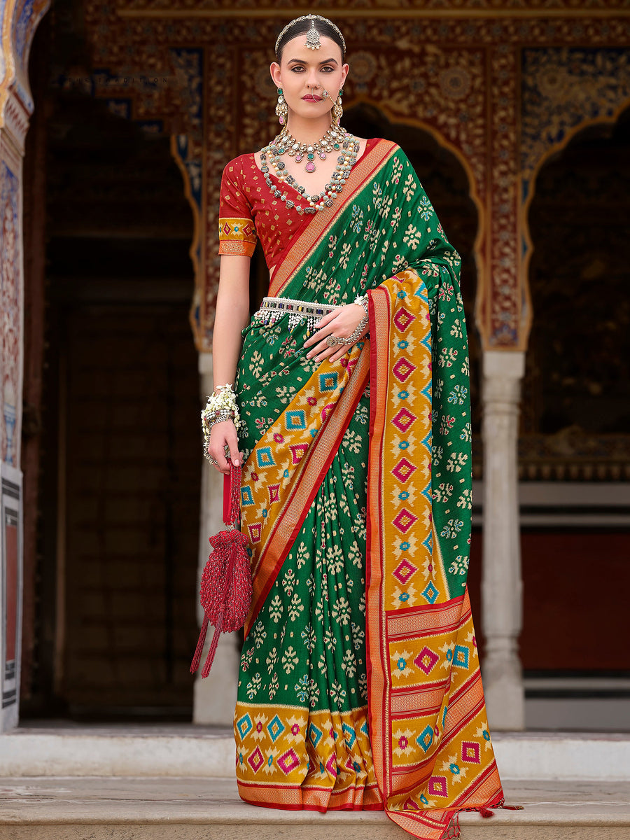 Green silk saree crafted for elegance and style.