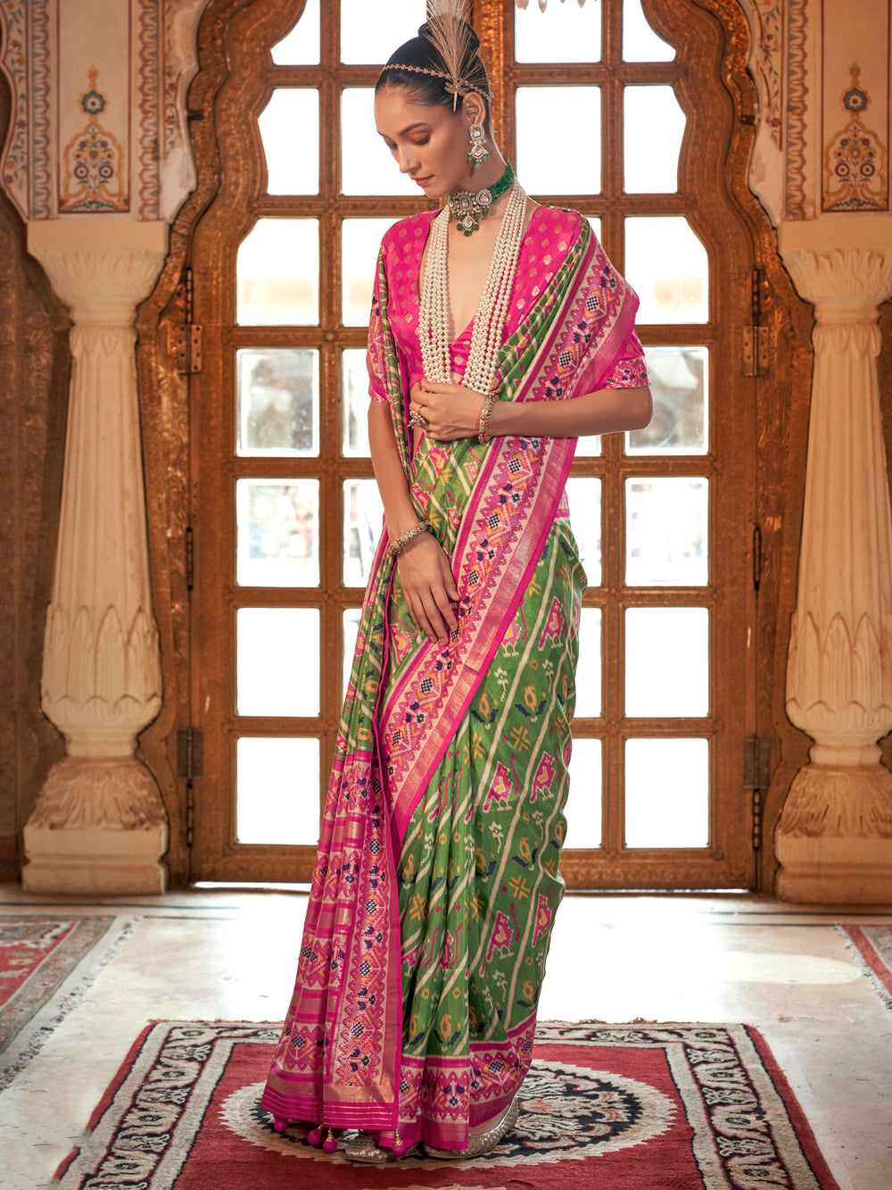 Vibrant color luxurious fabric exclusive attire crafted for elegance and style.