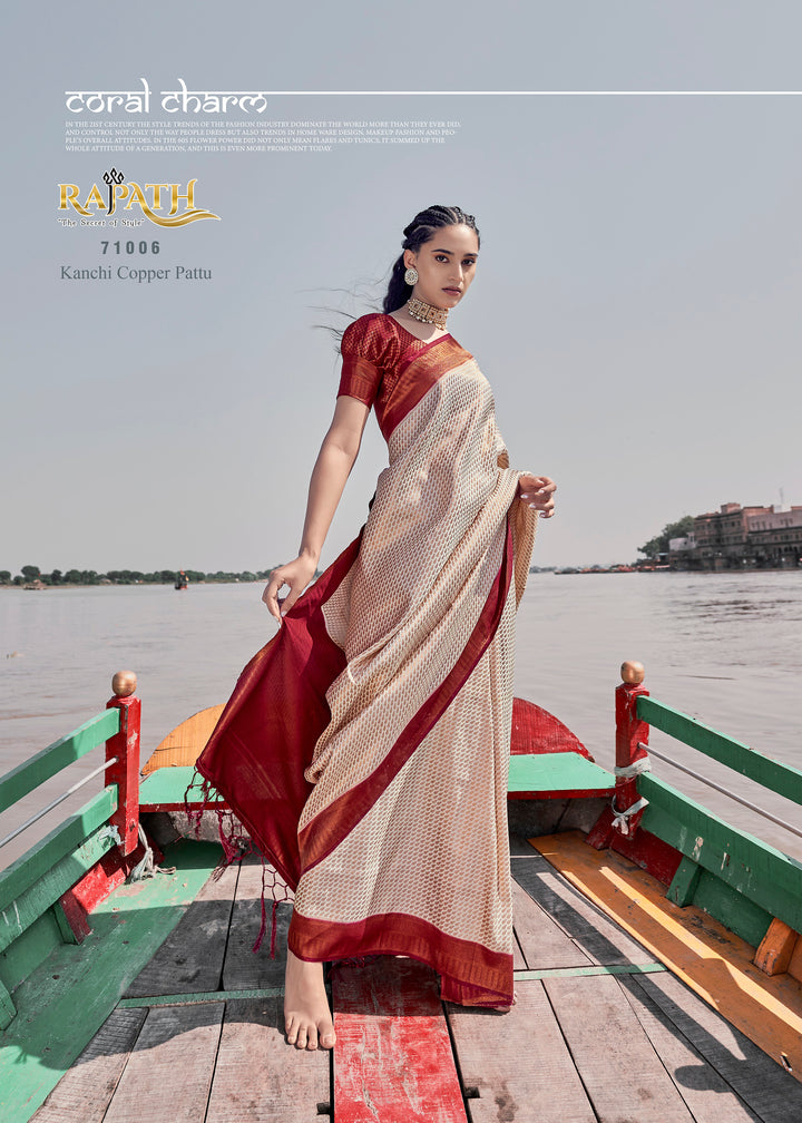 Luxurious Zari Woven Silk Saree with Abstract Motifs | Elegant Tassels