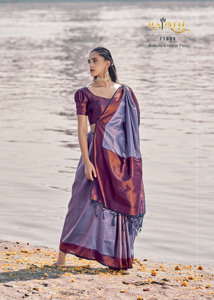 Luxurious Zari Woven Silk Saree with Abstract Motifs | Elegant Tassels