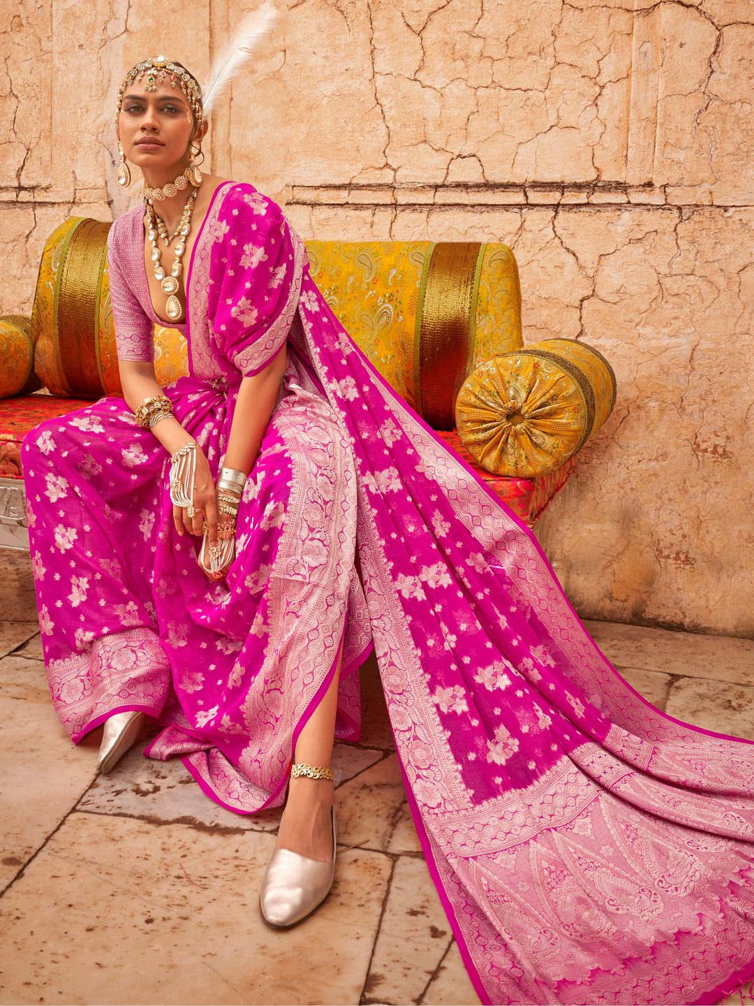 Vibrant color luxurious fabric exclusive attire crafted for elegance and style.