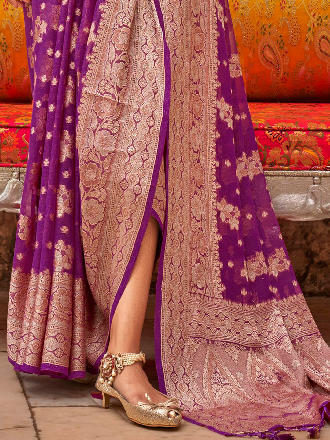 Vibrant color luxurious fabric exclusive attire crafted for elegance and style.