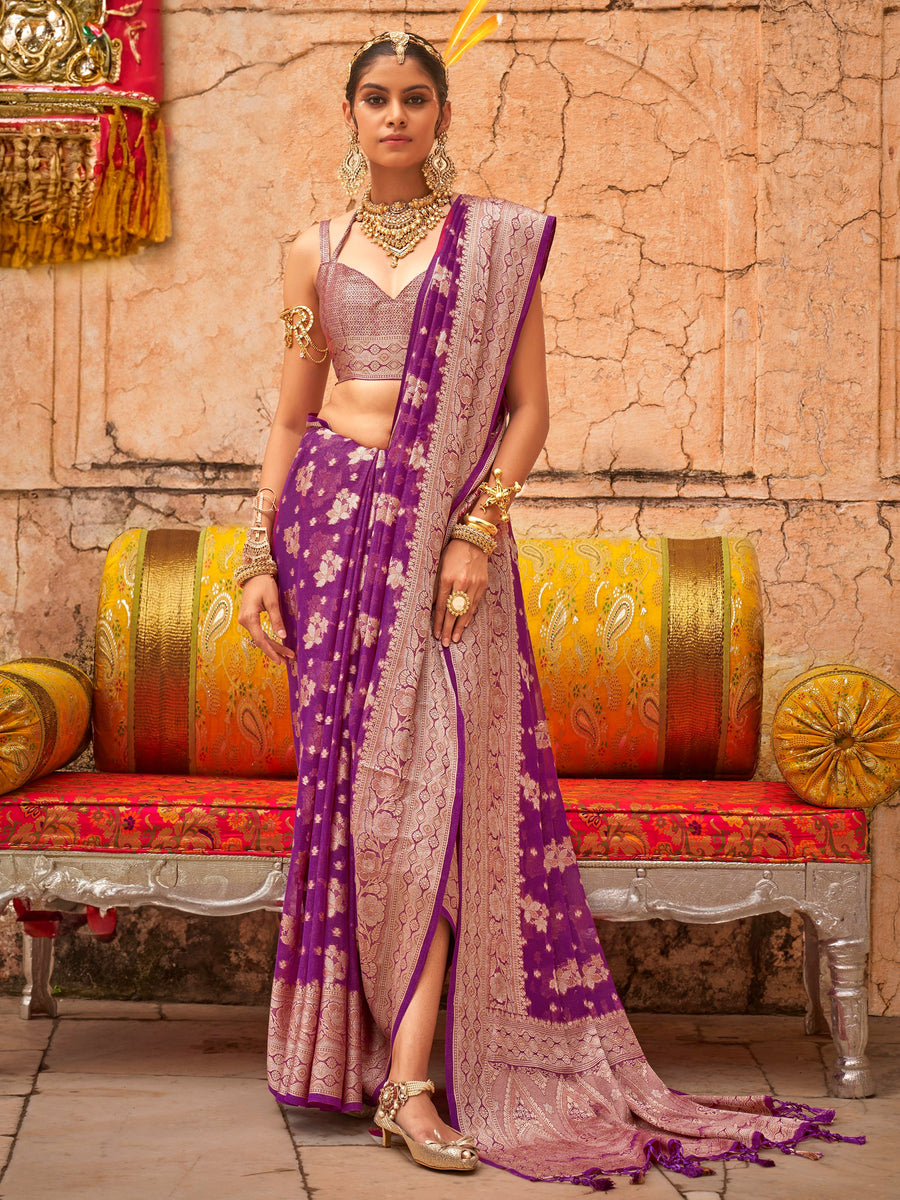 Purple georgette saree crafted for elegance and style.