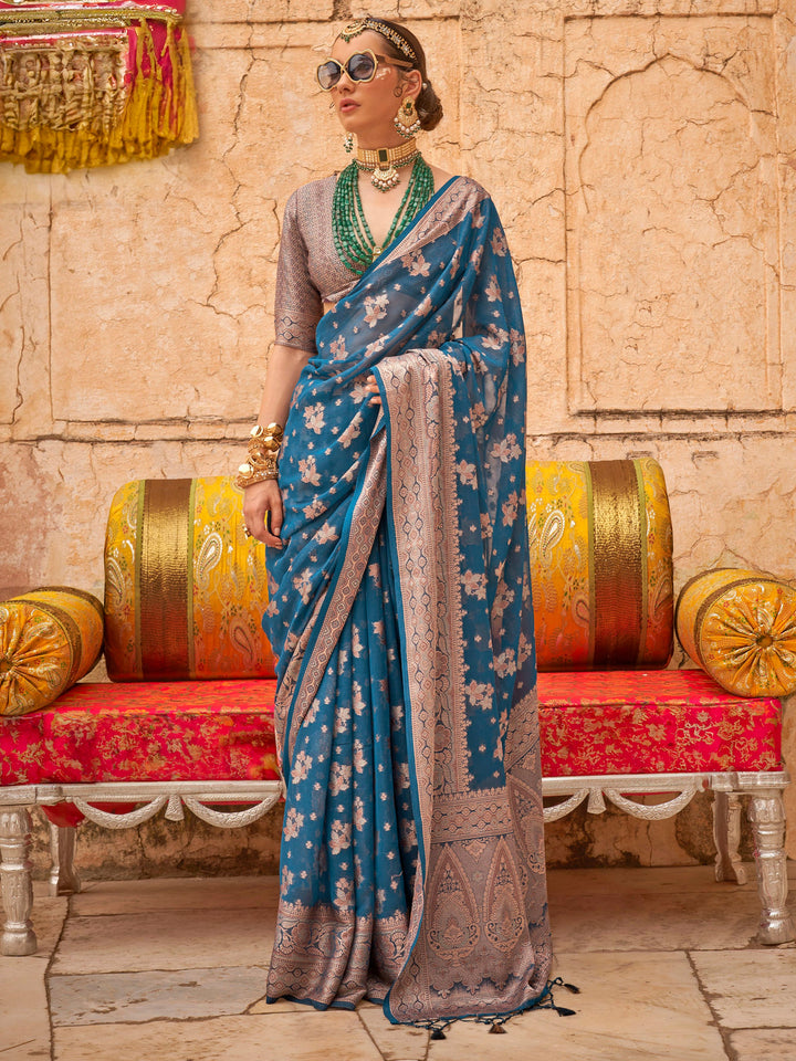 Blue georgette saree crafted for elegance and style.