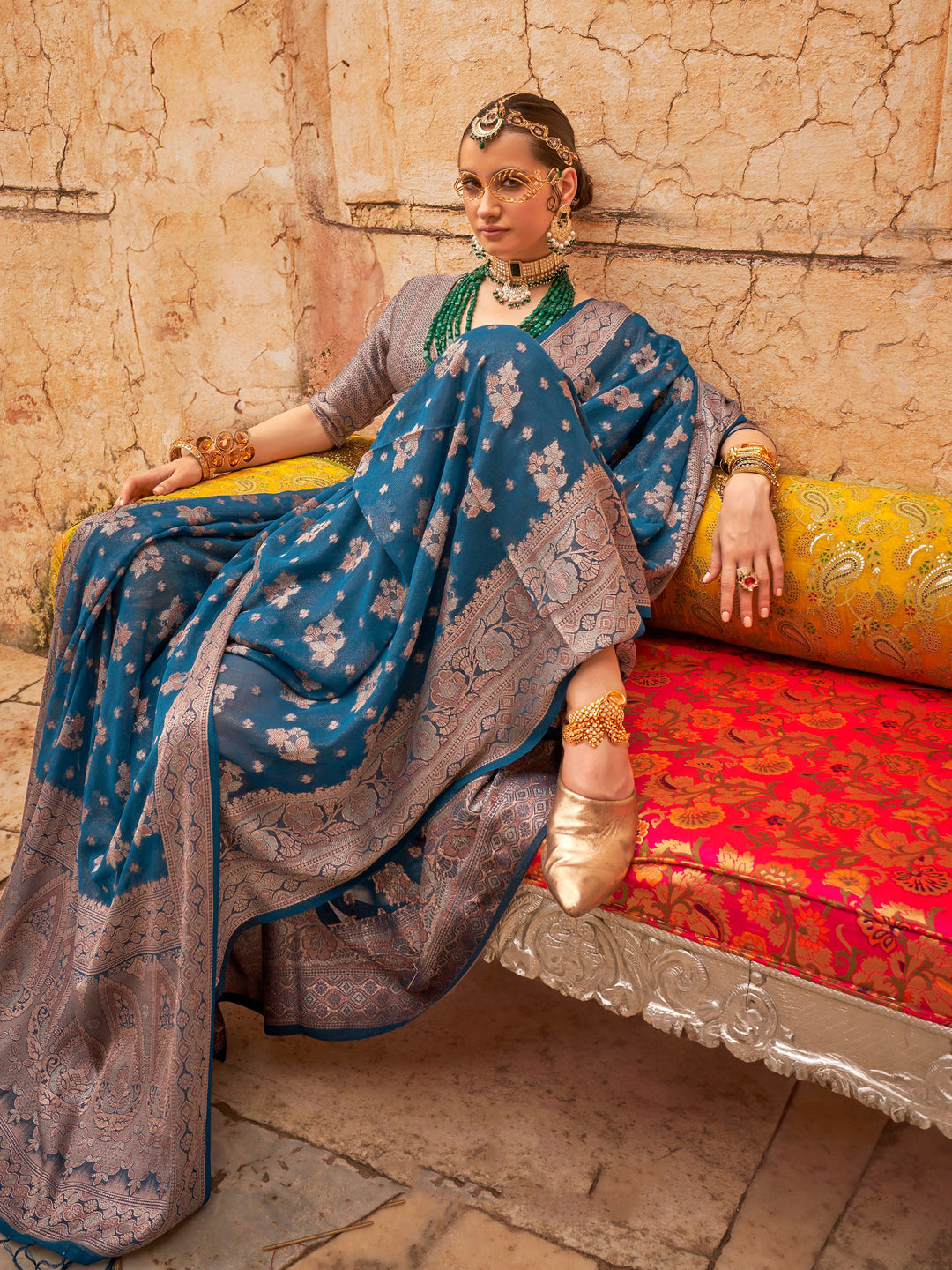 Vibrant color luxurious fabric exclusive attire crafted for elegance and style.