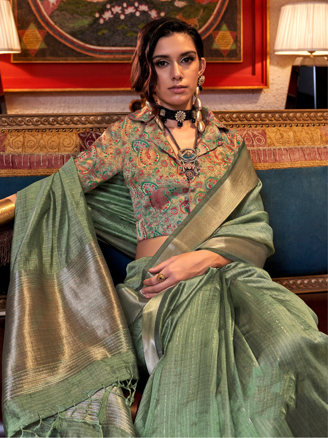 Vibrant color luxurious fabric exclusive attire crafted for elegance and style.