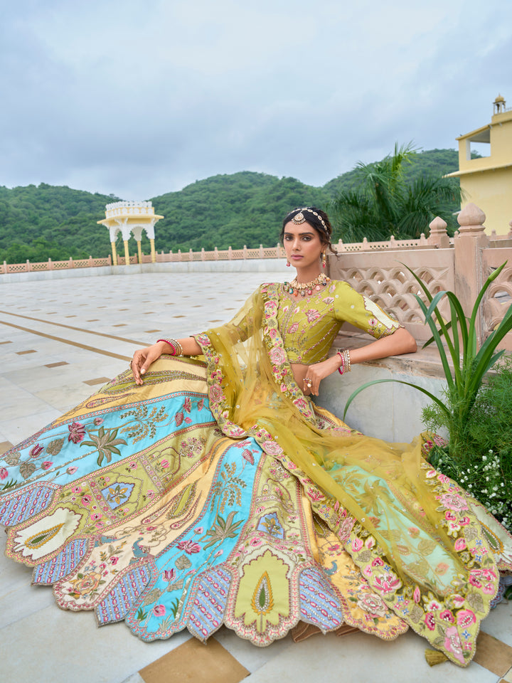 Multicolor Bridal Lehenga Choli | Silk Lehenga with Heavy Embroidery