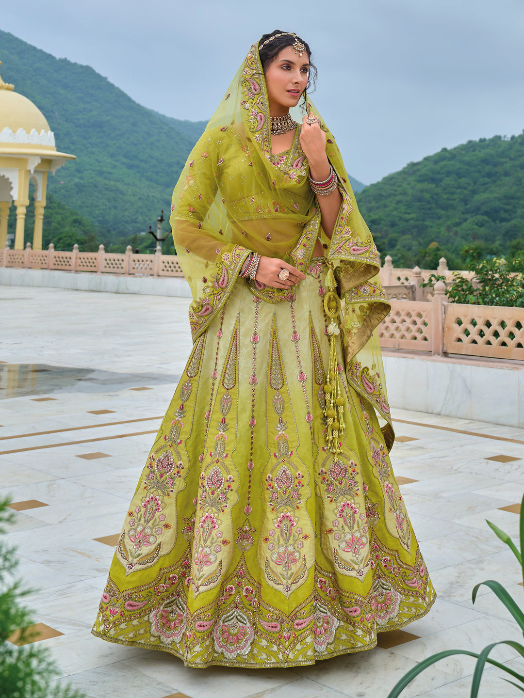 Lime Green Bridal Lehenga | Heavy Embroidered Lehenga Choli Set