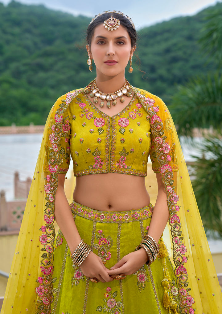 Lemon Yellow Embroidered Lehenga | Trendy Silk Lehenga Choli Set