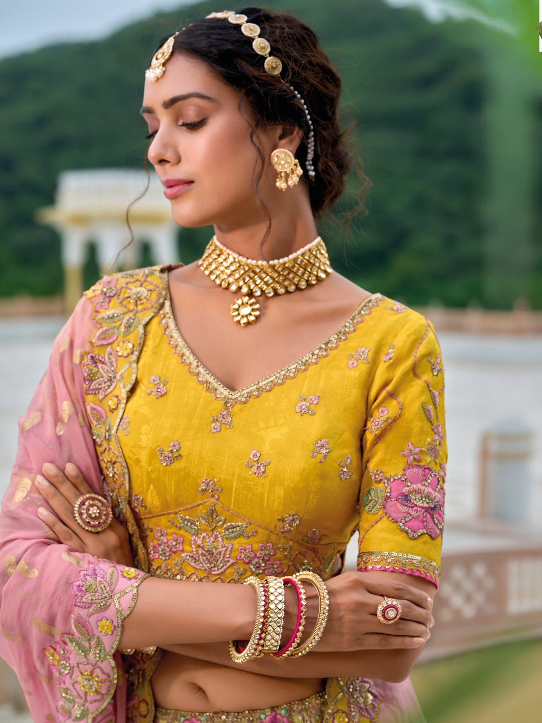 Mustard Silk Lehenga Set | Bridal Lehenga with Heavy Sequins Work