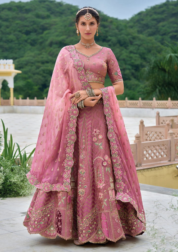 Heavy Embroidered Onion Pink Lehenga | Indian Ethnic Wear for Women