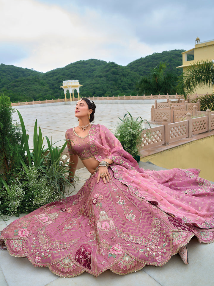 Heavy Embroidered Onion Pink Lehenga | Indian Ethnic Wear for Women