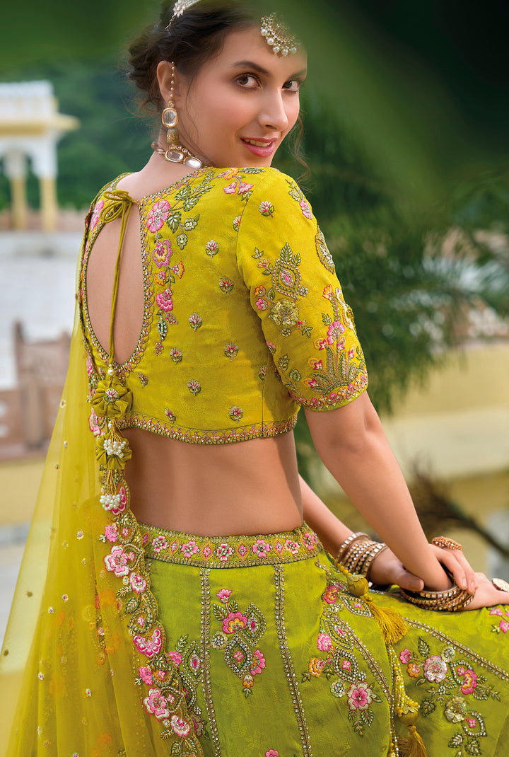 Lemon Yellow Embroidered Lehenga | Trendy Silk Lehenga Choli Set