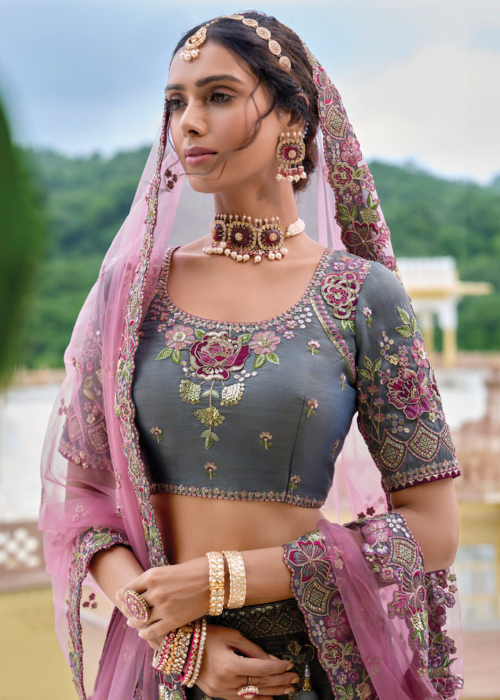 Gray Heavy Embroidered Lehenga | Designer Lehenga for Weddings