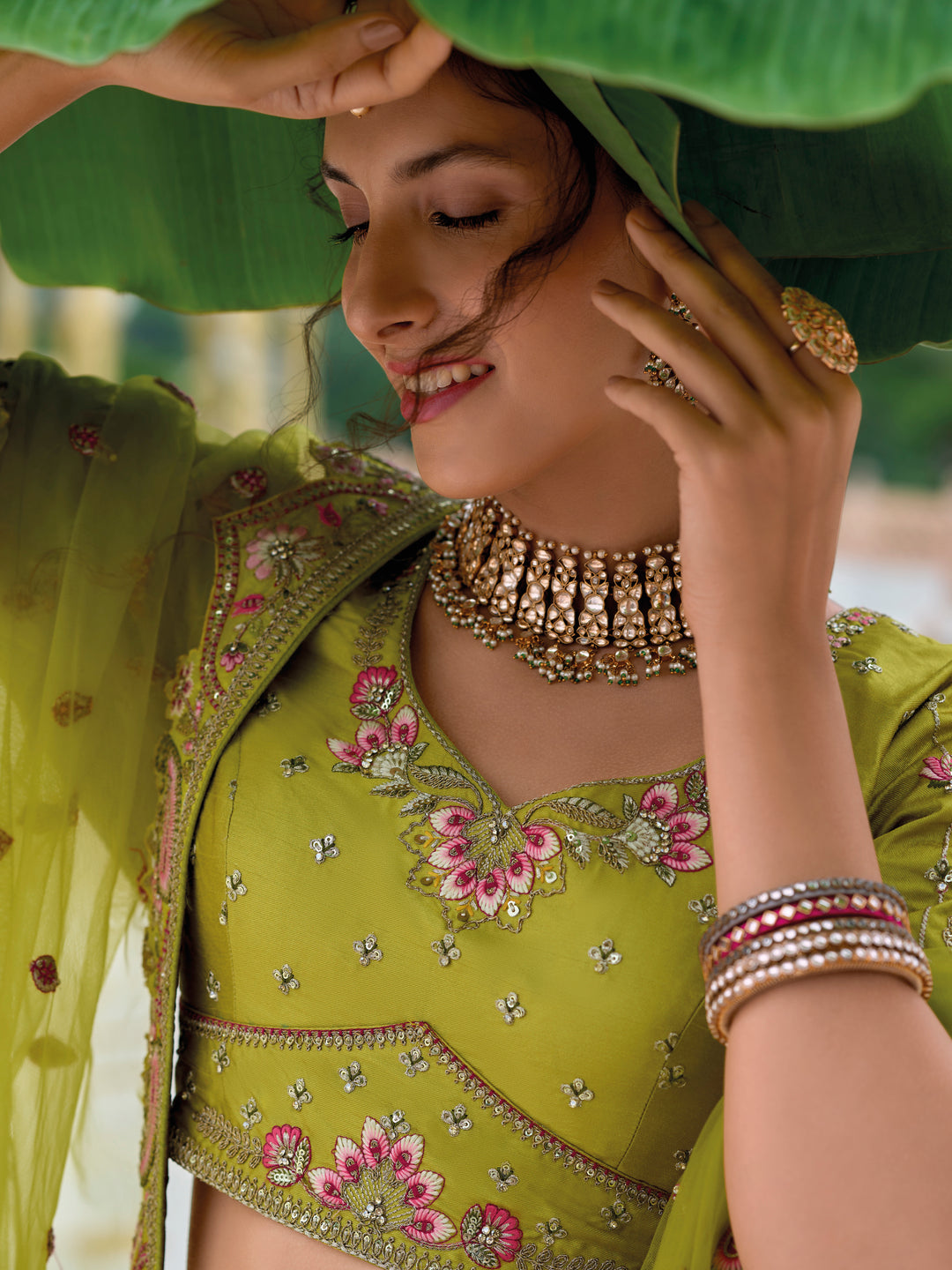 Lime Green Bridal Lehenga | Heavy Embroidered Lehenga Choli Set