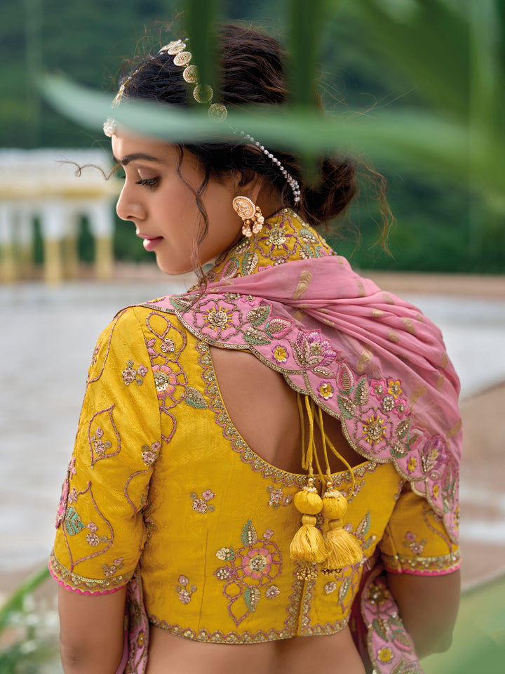 Mustard Silk Lehenga Set | Bridal Lehenga with Heavy Sequins Work