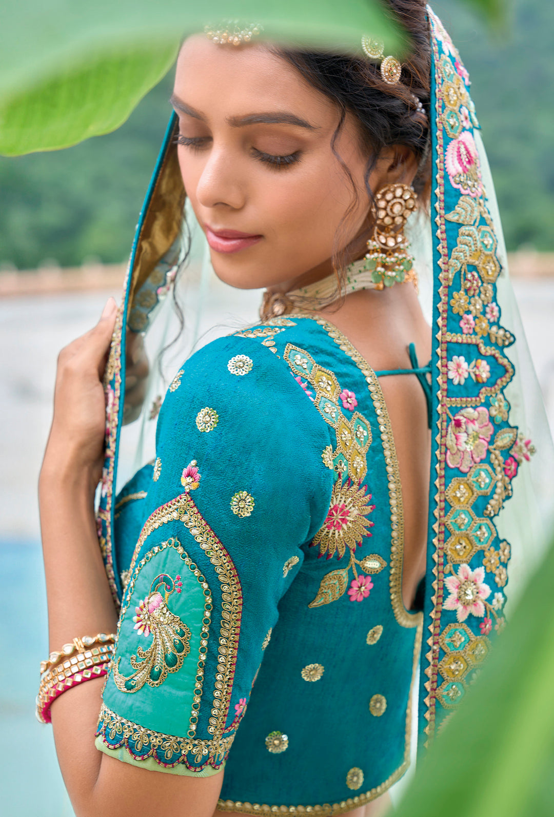 Sage Green Bridal Lehenga | Party Wear Lehenga with Embroidered Blouse