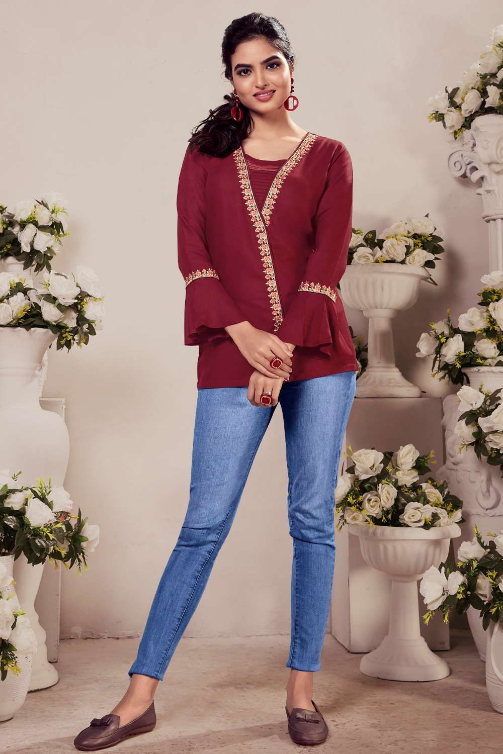 Stylish Maroon Kurti | Elegant Designer Embroidery Work for Casual Wear