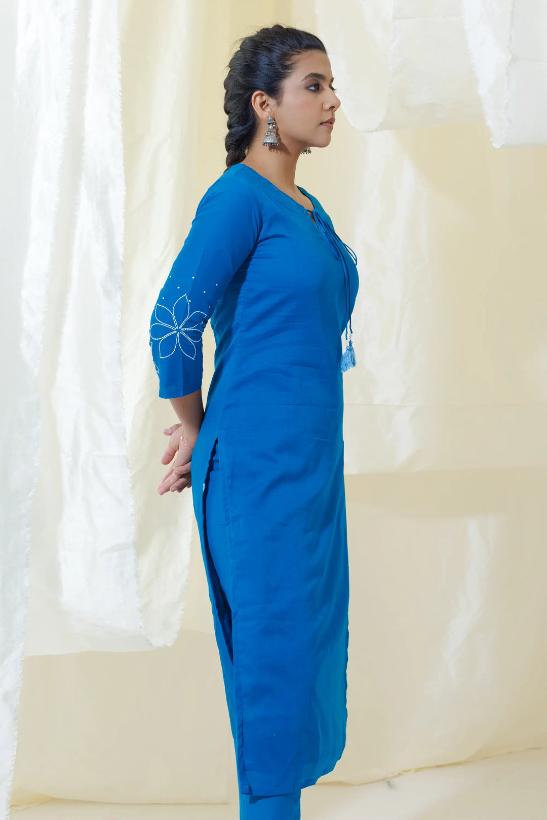 Blue Kurtis Set | Beautiful cotton designer floral embroidery work linening work