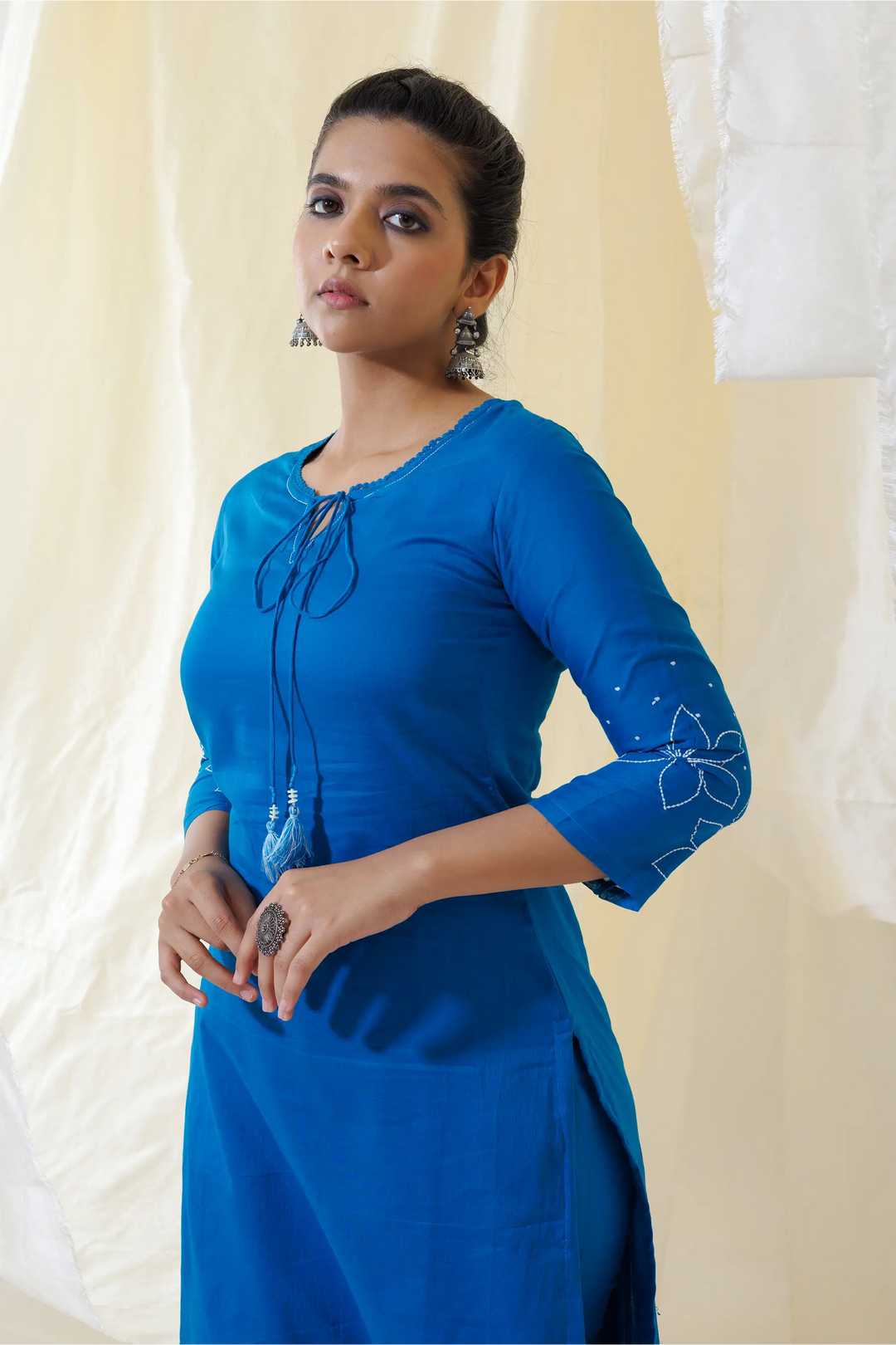 Blue Kurtis Set | Beautiful cotton designer floral embroidery work linening work