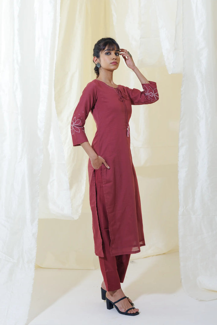 Kurtis Set blush-pink | A Blend of cotton and embroidery work linening work for