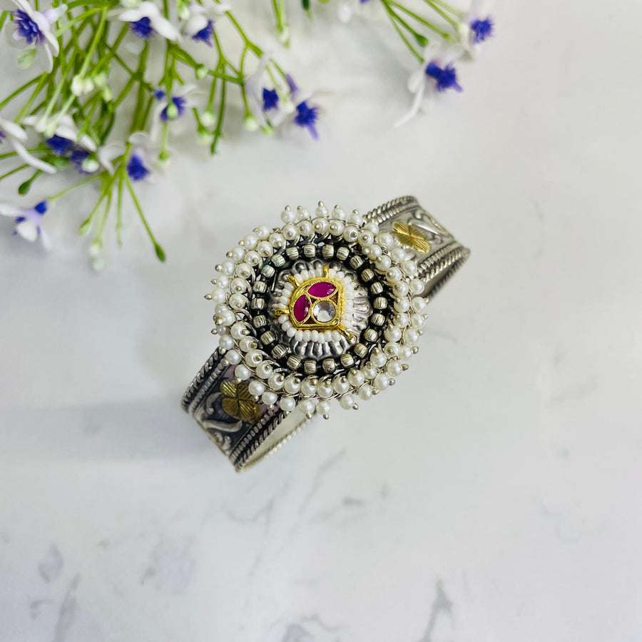 Elegant German silver kada, intricately designed to enhance your traditional look, perfect for any festive occasion.