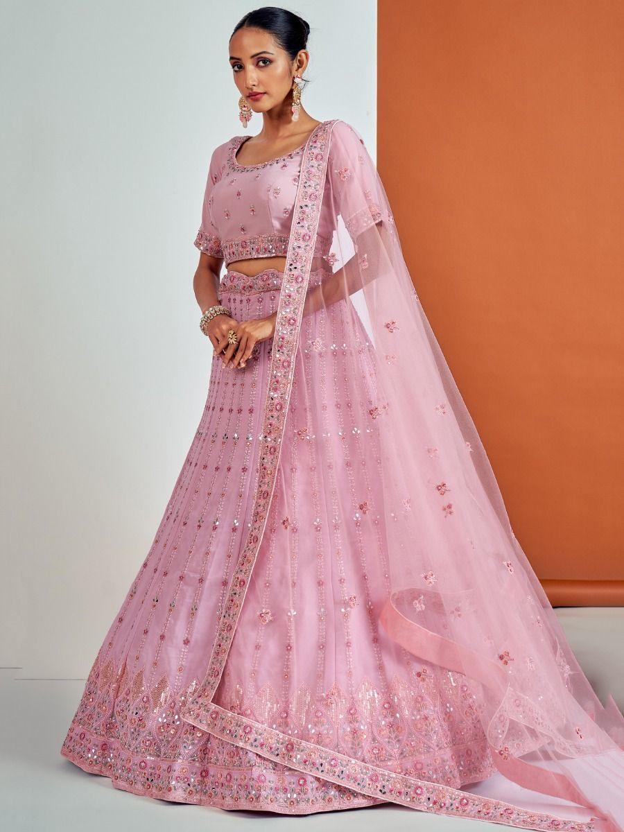 Feminine Pink Georgette Lehenga Choli | Wedding & Reception Wear