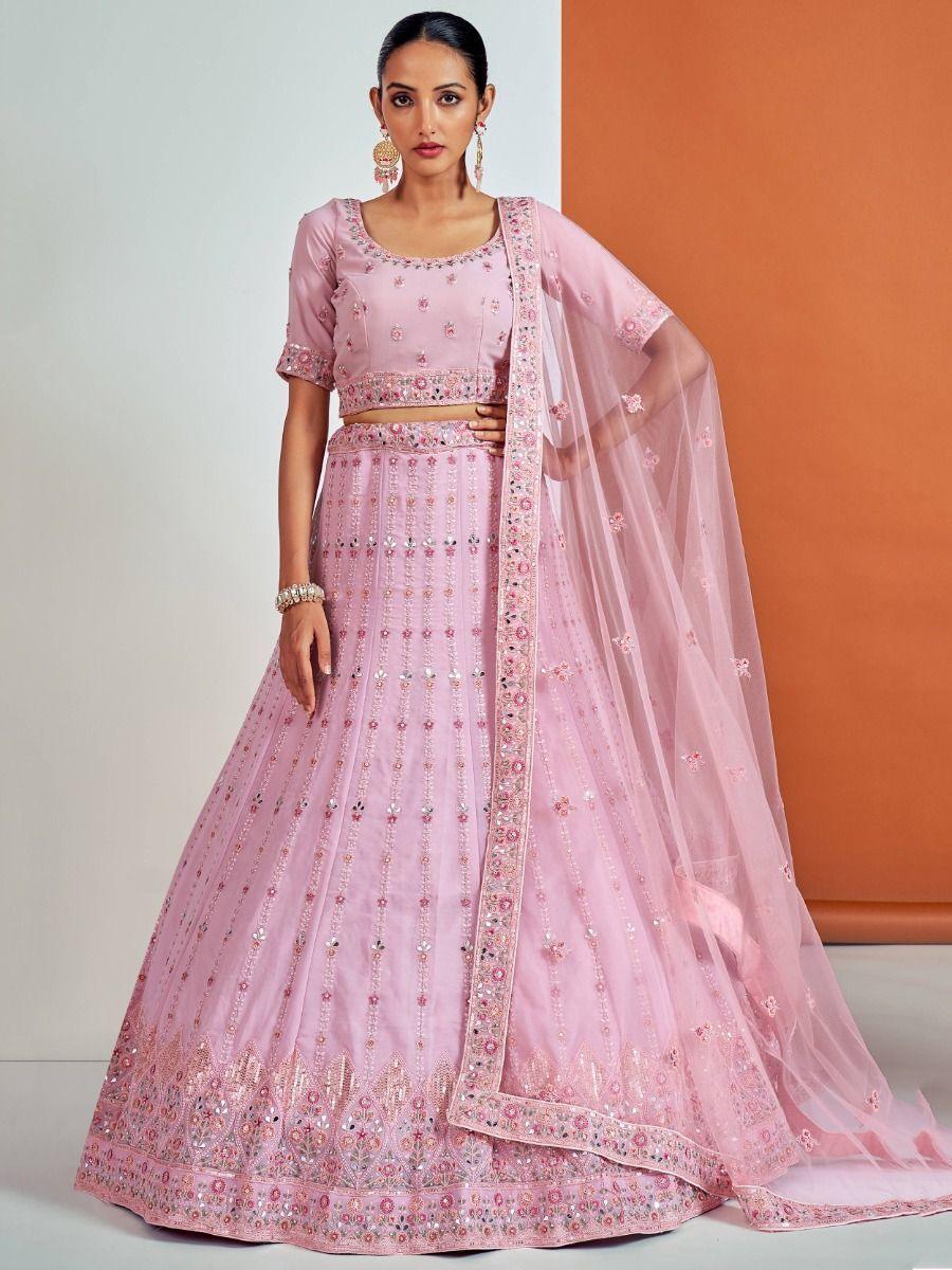 Feminine Pink Georgette Lehenga Choli | Wedding & Reception Wear