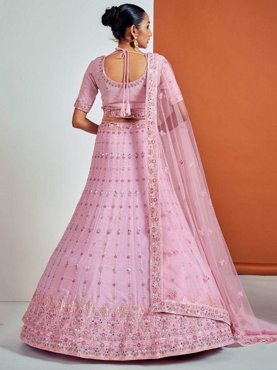 Feminine Pink Georgette Lehenga Choli | Wedding & Reception Wear