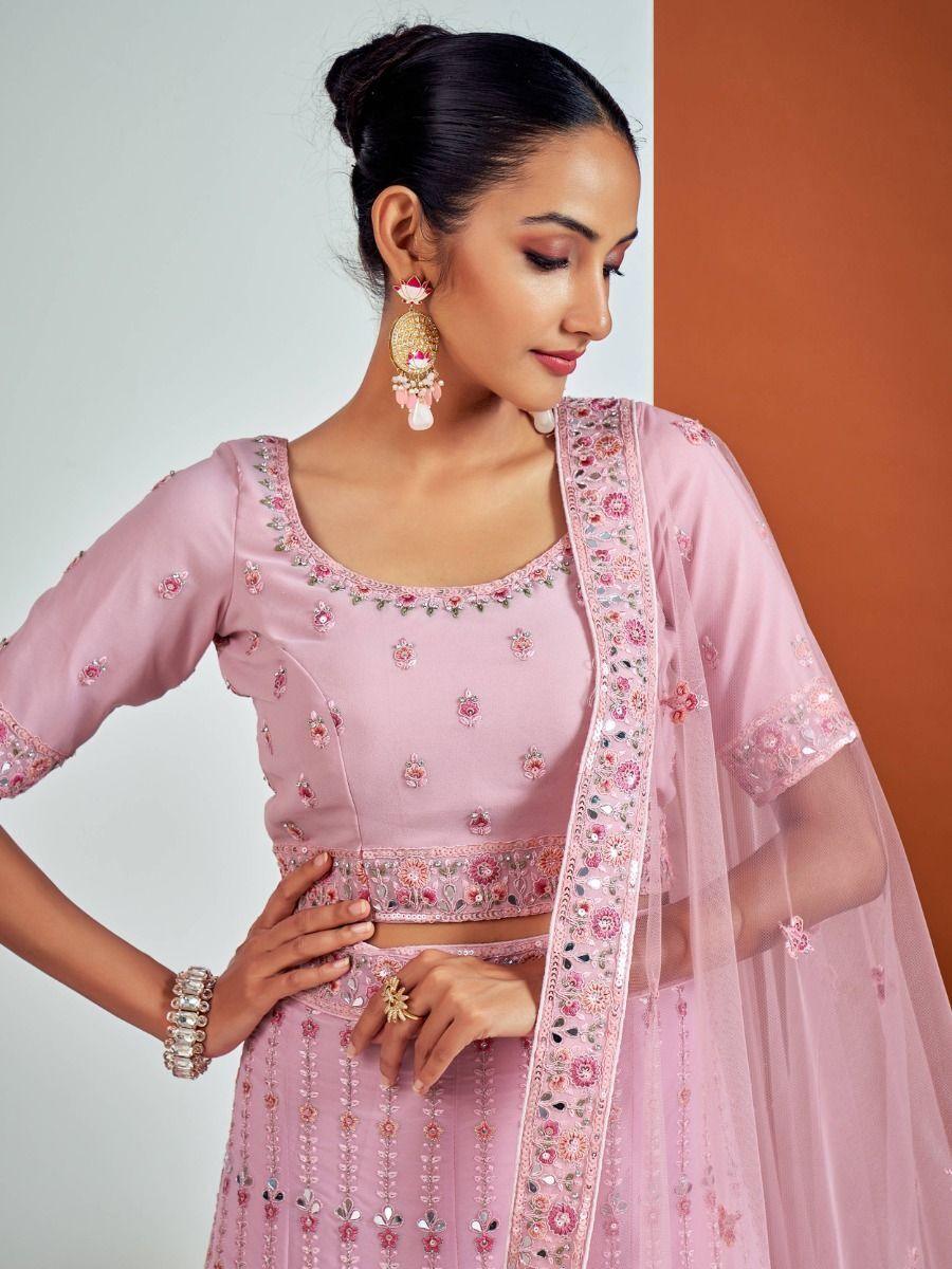 Feminine Pink Georgette Lehenga Choli | Wedding & Reception Wear