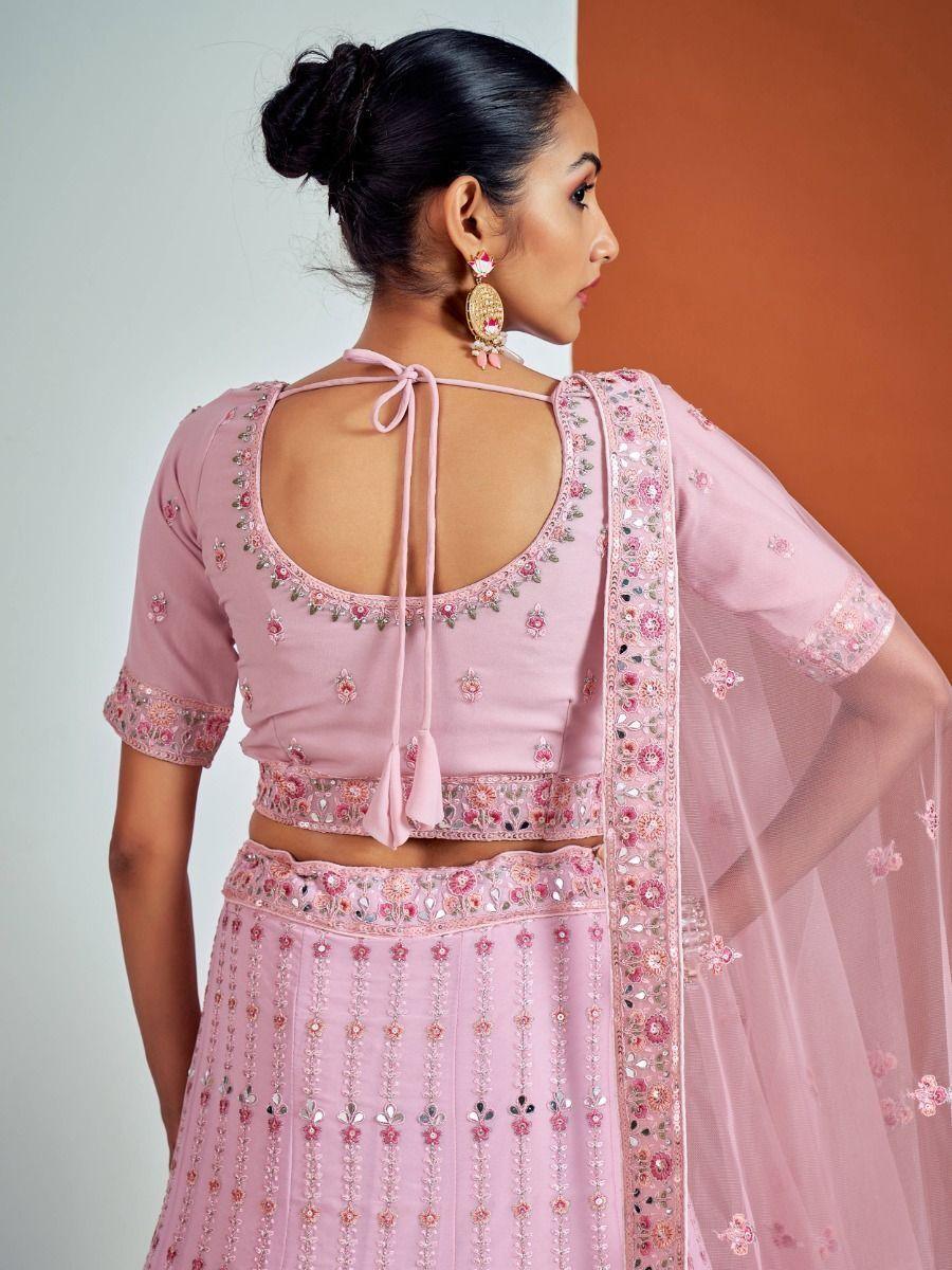 Feminine Pink Georgette Lehenga Choli | Wedding & Reception Wear