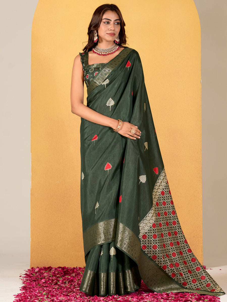 Green silk saree crafted for elegance and style.