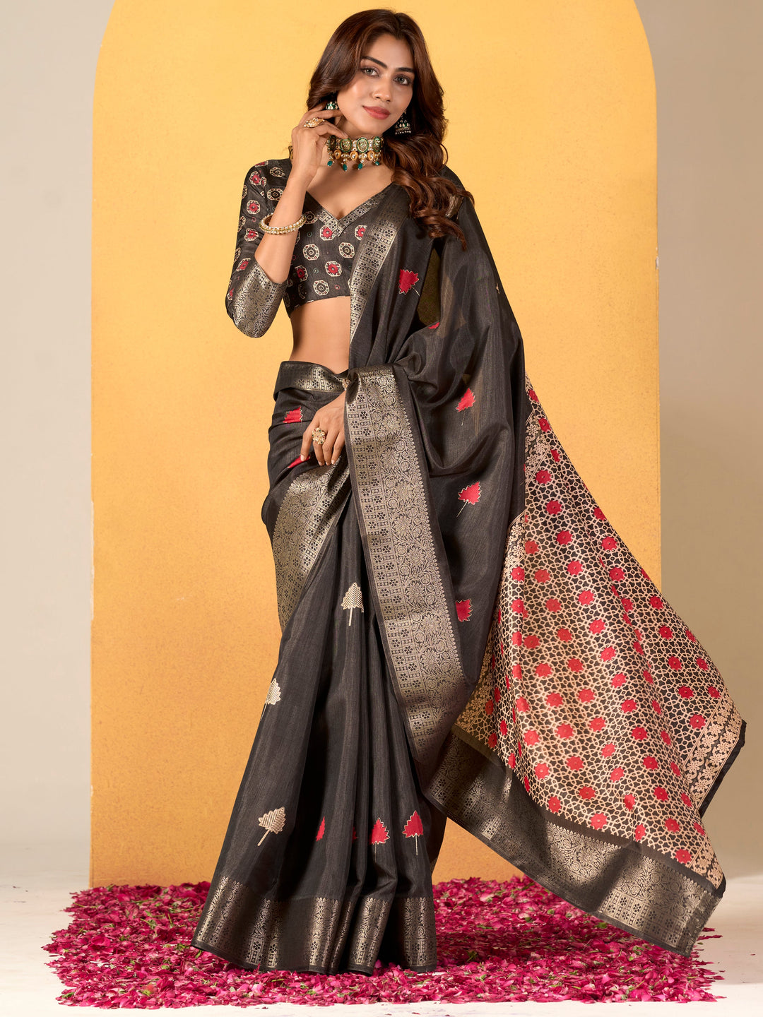 Black silk saree crafted for elegance and style.