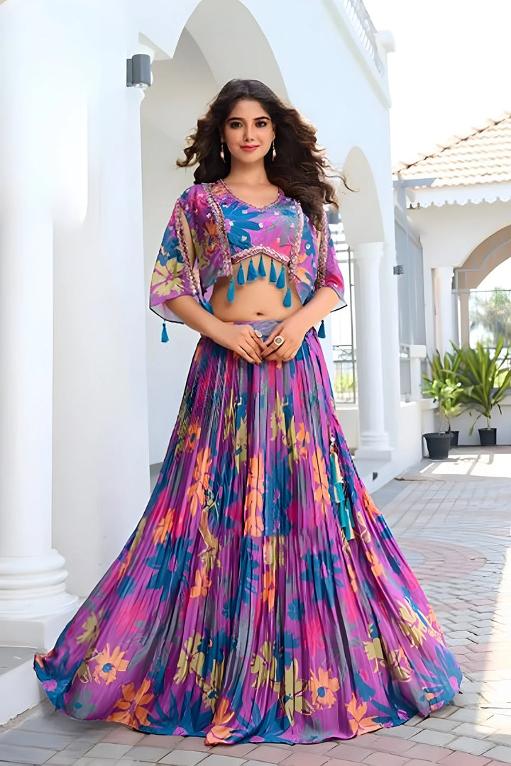 Purple Chinon Crop Top Skirt Lehenga Set for Women | Trendy Outfit