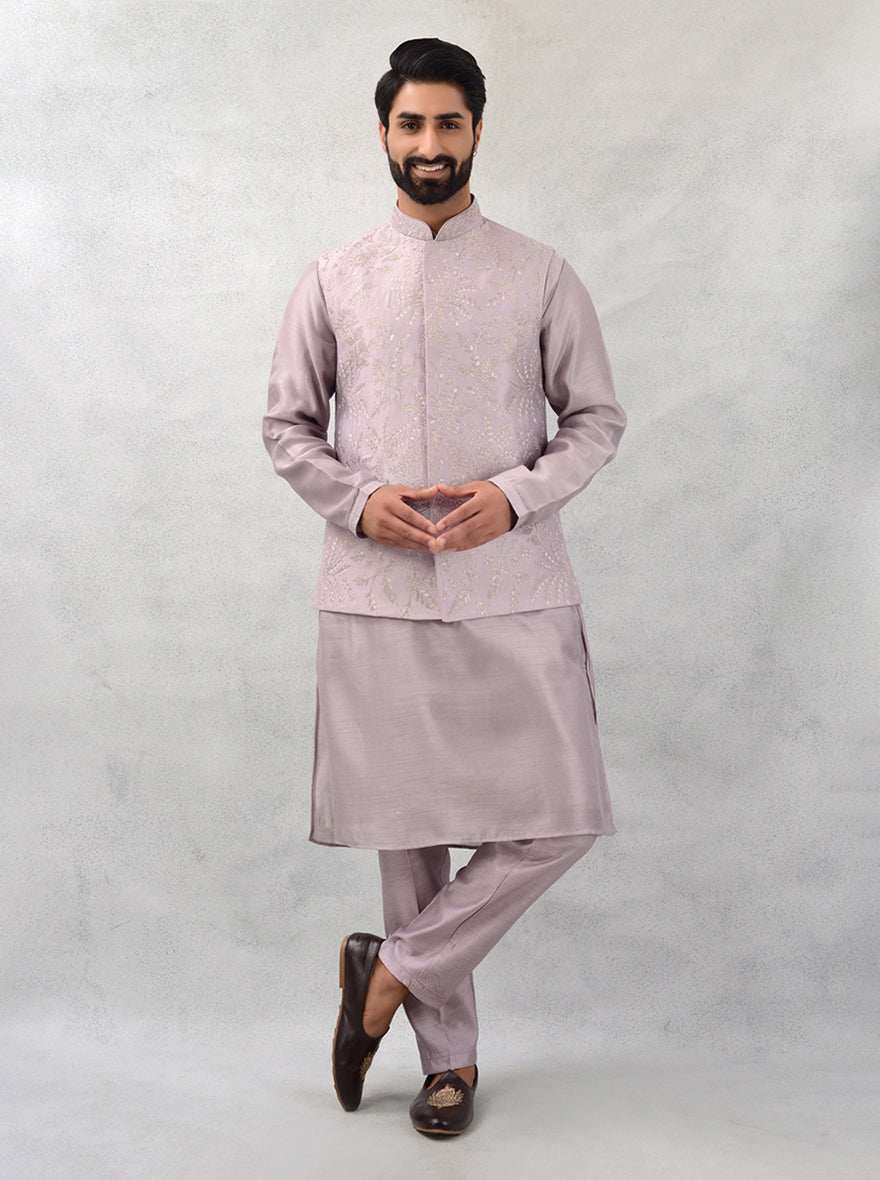 Unique purple kurta set ideal for weddings and events.