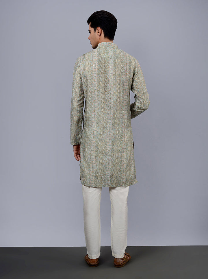 Premium silk blend kurta pajama for men, suitable for formal wear.