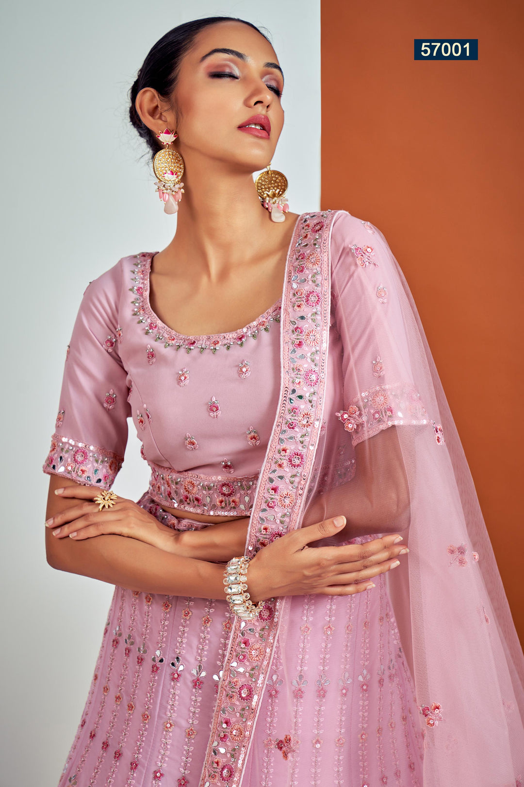 Elegant Pink Lehenga for Women | Georgette Choli & Embroidered Dupatta