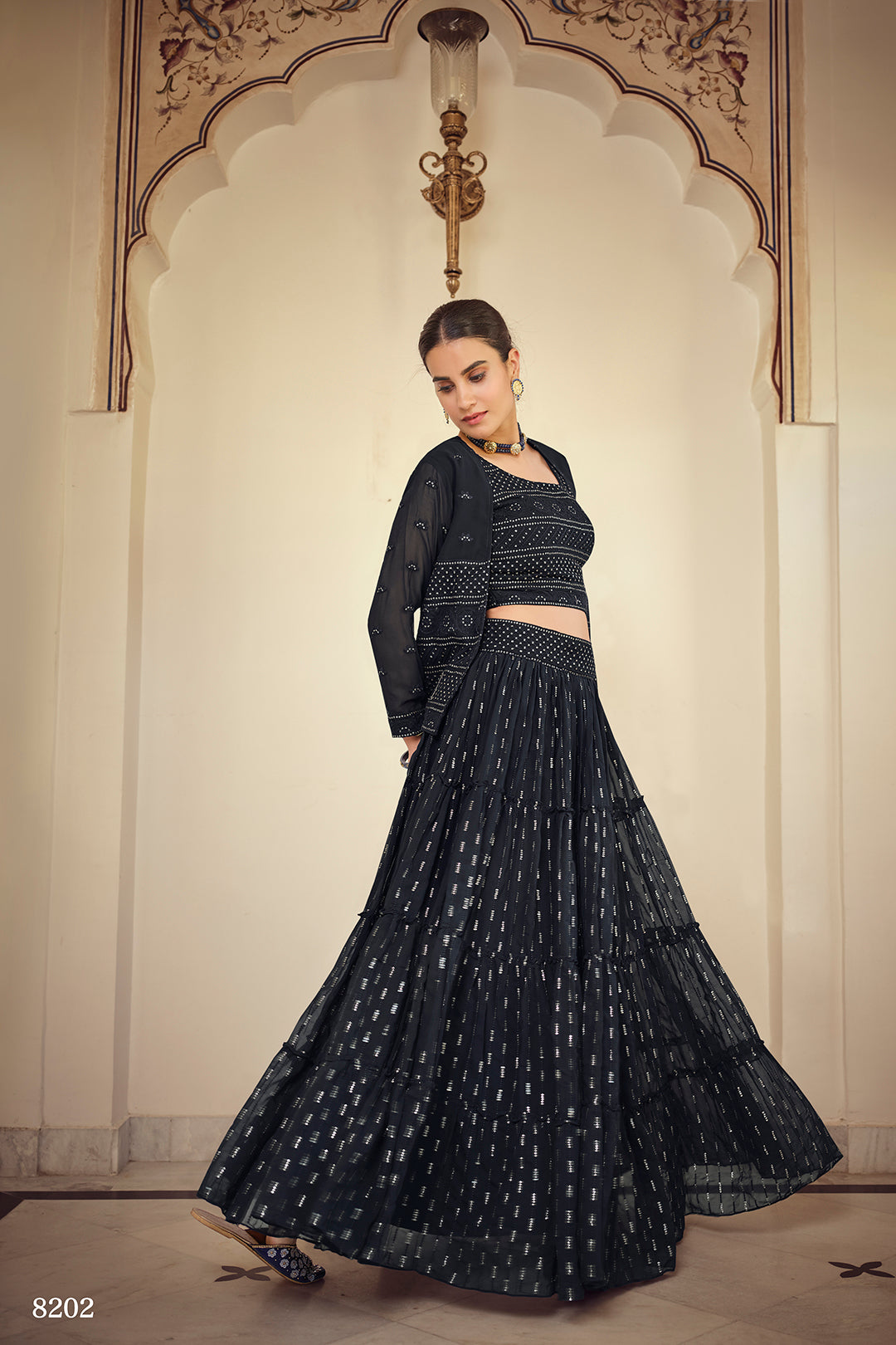 Navy Blue Georgette Lehenga Choli Set | Bridal & Party Wear Lehenga