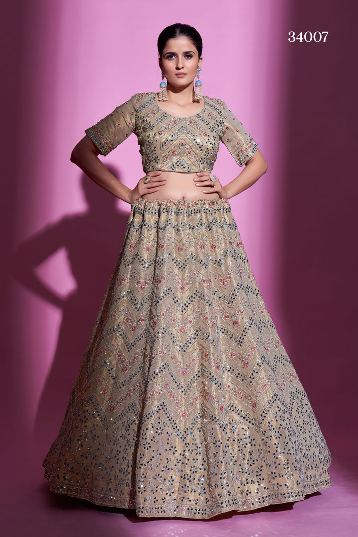 Gota Silk Lehenga with Mirror & Thread Embroidery | Designer Ethnic Wear