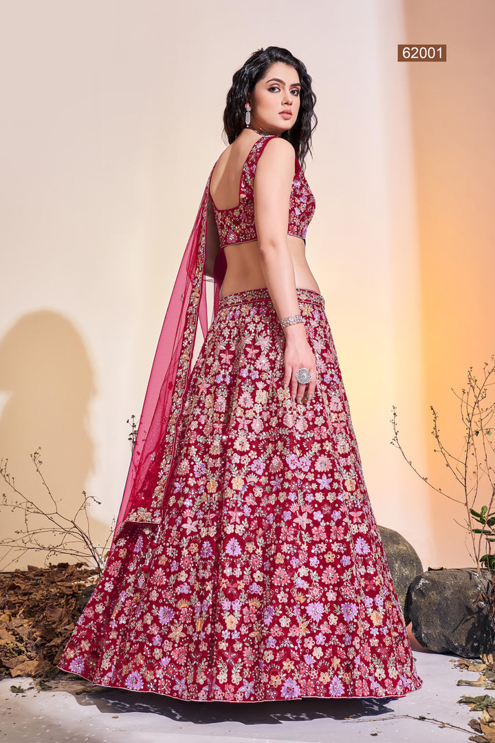 Elegant Handwork Soft Net Lehenga | Bridal Outfit with Thread Details